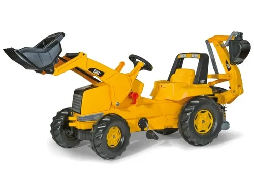 rolly toys® Tretfahrzeug CAT - Kindertraktor mit Lader und Heckbagger - Tretfahrzeug für Kinder ab 3 Jahren, robust und farbenfroh in Gelb, fördert die motorischen Fähigkeiten und sorgt für stundenlangen Spielspaß im Freien.