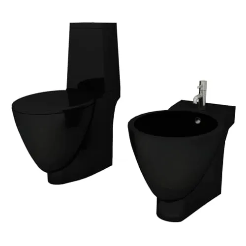 vidaXL Design Stand WC Bidet Set - Modernes Badezimmer-Set in Schwarz - Einteilige Toiletten mit Soft-Close-Mechanismus und wassersparendem Doppel-Spülsystem. Bringen Sie modernen Stil in Ihr Badezimmer.