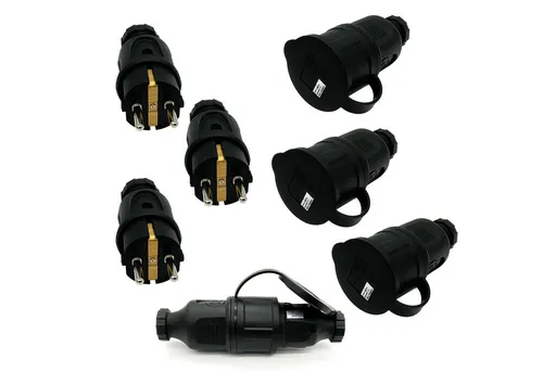 ARLI 4x Schutzkontaktstecker + 4 x Schutzkontaktkupplung Schuko Stromadapter Stecker zu Kupplung, IP44 Schutzkontakt Komplettes Stromverbindungs-Set Stromkabel