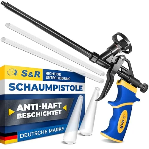 S&R Schaumpistole, Dosierpistole in Industriequalität für Bauschaum Dosen, ergonomischer Griff, Teflon-beschichteter Dosen-Halter, präzise Schaumabgabe, PU Bauschaumpistole für Pistolenschäume