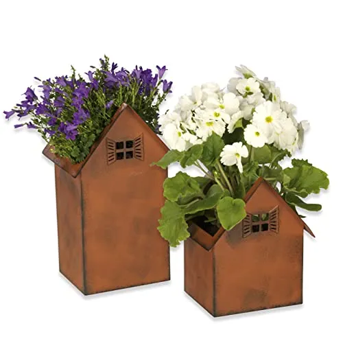 Hoberg Blumenkasten Rost-Pflanztöpfe 2er-Set - Garten-Zubehör, stilvolle Deko für Balkon und Terrasse, ideal für Pflanzen und als Windlicht geeignet.