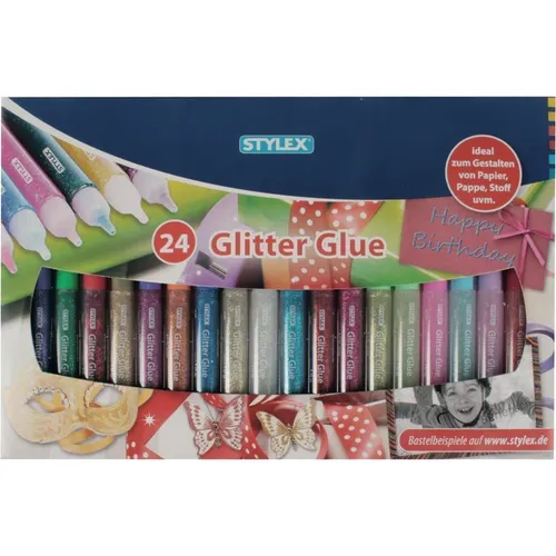 STYLEX  24 X Glitter Glue 3D Glitzer Neon Deko Stifte Kleber Stick