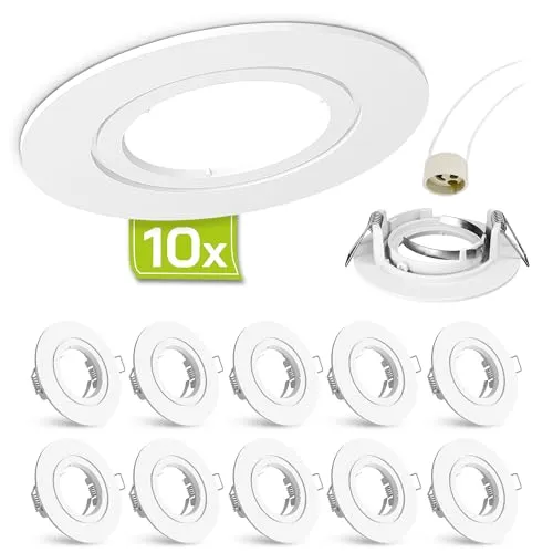 10er Set linovum® Einbaustrahler Rahmen Set - Einbaurahmen weiß lackiert rund starr inkl. GU10 Fassung für LED oder Halogen