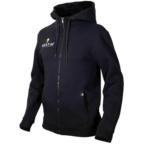 Westin Zip Hoodie Black - Angeln Hoodie für Herren, Größe: XS - Kapuzenpullover für Herren mit geteilter Bauchtasche und Kordelzug-Kapuze, ideal für Angler. Bequemes Material aus 65% Baumwolle und 35% Polyester.