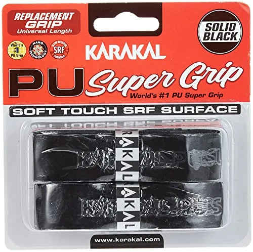 Karakal PU Supergrip Replacement Racquet Grip - Tennis/Badminton/Squash 2 x Grip (Black)