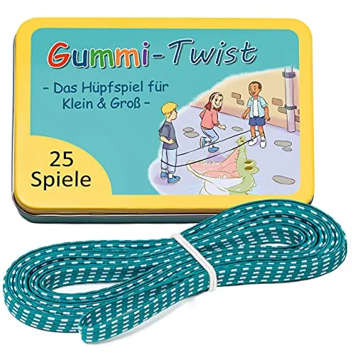 GLÜCKSWOLKE Gummitwist + Buch mit 25 Spielen - Spaß für Kinder - Gymnastik & Geschicklichkeit – Inkl. Anleitungsbuch mit über 25 Spielen und Zugang zur Videothek für noch mehr Hüpfspaß!