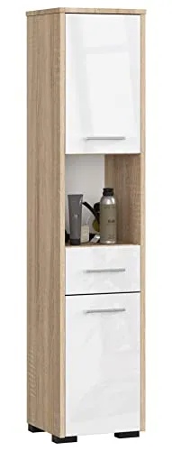AKORD Badezimmer-Hochschrank schränke | Badezimmer kommode |2D1SZ1WN, B30 x H140 x T30 cm, Gewicht 25 kg | 2 Ablagen mit Türen (je Oben und unten) | 1 Schublade, 1 offenes Fach | als Hängeschrank