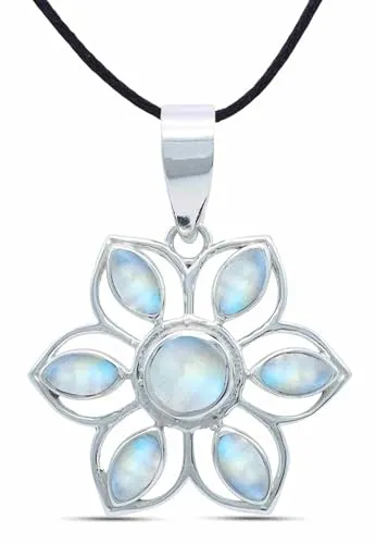 mantraroma Kettenanhänger 925 Silber Mondstein weißer Stein schimmer Edelstein Kettenanhänger Damen Sterling Silber Halskette Anhänger Geschenk (MAH-153-04)