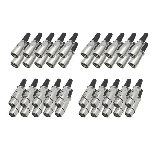40x XLR Stecker Kupplung Set - 20 Stecker & 20 Buchsen - Kabel, Leitungen & Stecker - Hochwertige 3-polige XLR-Verbindungen mit vergoldeten Kontakten für optimale Audioqualität und Zugentlastung.
