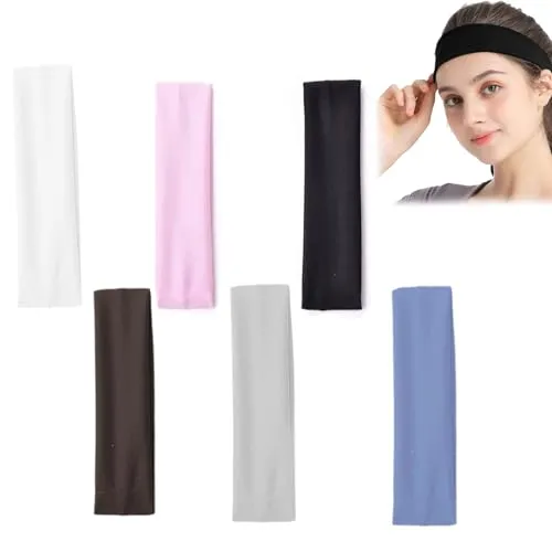 Produktbild Haarbänder Damen Stirnband Damen Dünn Haarband Beige Schweiß Haarbänder Weiches Elastisch Haarreife Frauen Yoga Workout Fitness Headbands 6er-Pack Schwarz Weiß Kaffee Dunkelgrau Khaki Pink