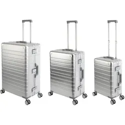 Travelhouse Oslo Alu Reisekoffer Set - Hartschalenkoffer in Silber, leicht und extrem robust mit TSA Zahlenschlössern und geräuscharmen 360° Rollen