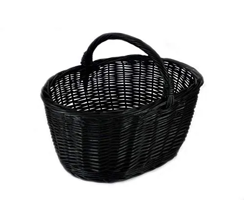 MyBer® Einkaufskorb Weidenkorb Flaschenkorb Geschenkkorb aus Weide geflochten Picknickkorb Pilzkorb Autokorb Ausflugskorb BTH 46/33/24-36cm stabiler Tragekorb schwarz K1-113-S