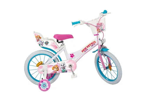 Toimsa Bikes Paw Patrol Morado 16'' Fahrrad für Kinder - Lila 16 Zoll Kinderfahrrad mit Paw Patrol Design, ideal für 5-7 Jahre alte Kinder, höhenverstellbar und mit stabilen Stützrädern für sicheres Fahren.