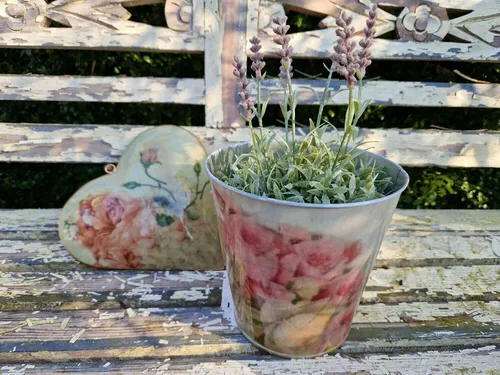 Blumentopf Übertopf Nostalige Grün Rosen Vintage Metall 16x16x16 cm