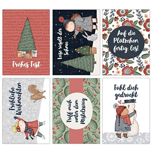 Papierdrachen Weihnachtskarten Set - 12 liebevoll gestaltete Postkarten zu Weihnachten - Kunstdruck zum Verschicken, Pakete dekorieren - Grußkarte Weihachten - Winter Cozy Karten Set 18