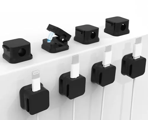 General Office Kabelhalter: 8er-Set magnetische Kabelclips, Kabel-Organizer mit Klebepads, schwarz (Kabelhalter für Ladekabel, für Homeoffice)