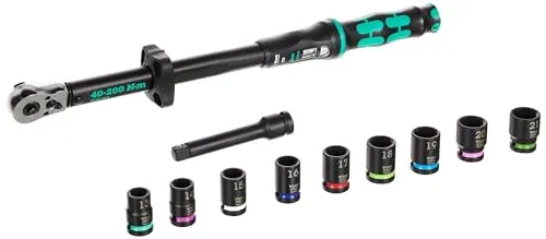 Wera Drehmomentschlüssel Click-Torque C 3 Set 2, 1/2 Zoll - 11-teiliges Set mit präzisem Drehmomentschlüssel (40-200 Nm) und Umschaltknarre. Ideal für sicherheitsrelevante Verschraubungen in Handwerk, Industrie und Automotive.