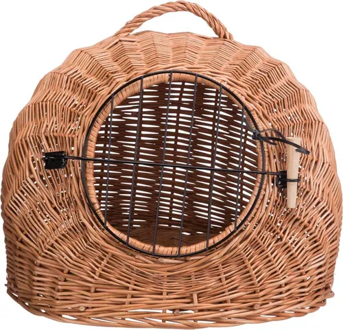 Wicker Cave with Bars Ø 50 cm Brown - Sonstiger Hundebedarf, stilvolle Weide-Höhle mit Gittertür und praktischem Griff für einfaches Handling.