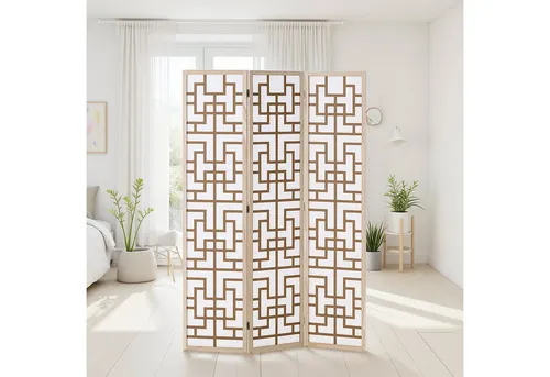 Homestyle4u Paravent aus Holz, 120x170 cm - Eleganter Raumteiler im Shoji-Stil mit lichtdurchlässigem Stoff, ideal als Sichtschutz oder Raumtrenner für ein modernes Zuhause.