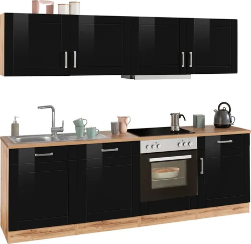 KOCHSTATION Küchenzeile KS-Tinnum, 240 cm mit E-Geräten - Moderne Küchenzeile mit Hochglanzfronten, viel Stauraum und vollintegriertem Geschirrspüler. Ideal für eine stilvolle und funktionale Küche.