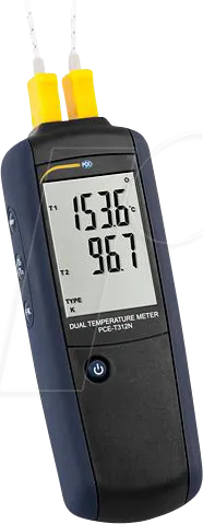 PCE T312N - Temperaturmessgerät mit Dual-Eingang - Temperatur- / Feuchtemessgerät mit großem Messbereich von -210 bis 1372 °C, ideal für mobile Anwendungen in Klimabau, Lebensmittelproduktion und Industrie.