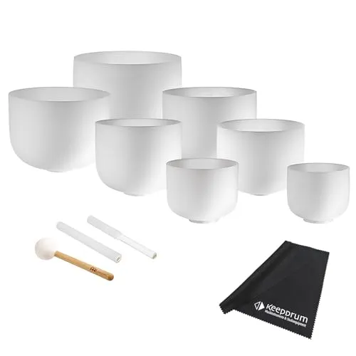 Sonic Energy Meinl CSBSETCHA Crystal Singing Bowl Chakra Set - ✨ 7 Klangschalen aus hochreinem Quarz für harmonische Klänge. Ideal für Meditation und Yoga. Inklusive Zubehör wie Reiber und Mikrofasertuch für vielseitige Anwendungen.