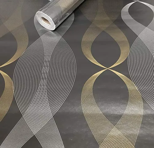 Visario Tapeten Folie 3000-S selbstklebend Farbe 3D Formen Gold Silber schwarz Dekor 10 m x 45 cm Dekorfolie Möbelfolie Tapete 3050