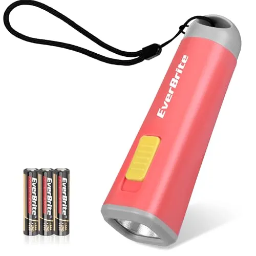 EverBrite LED Taschenlampe klein rot, Taschenlampe Kunststoff 1 W mit 3 AAA Batterien