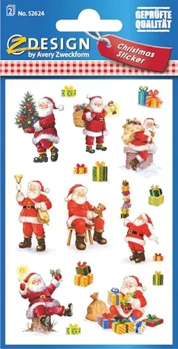 AVERY Zweckform Weihnachtsaufkleber - 16 glitzernde Weihnachtsmann Sticker, hochwertige Deko für Geschenke und Karten, Made in Germany