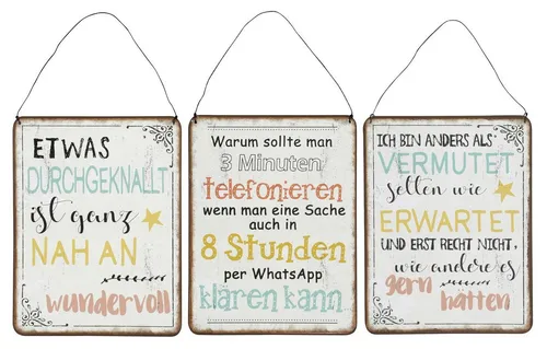 Levandeo® Wandbild, 3er Set Blechschilder H26cm Wundervoll Lustig Sprüche Bunt Wandbild