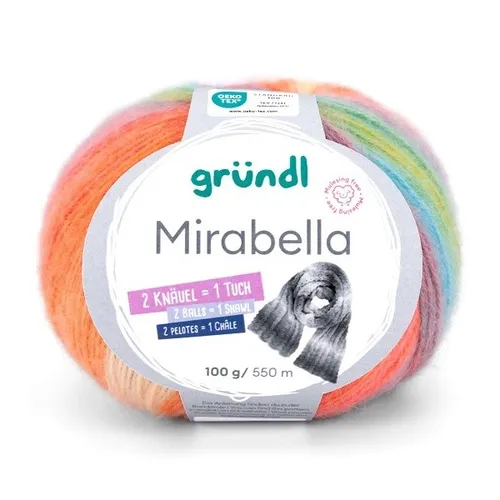 GRÜNDL WOLLE MIRABELLA 100 GRAMM FARBVERLAUF GRASGRÜN ORANGE FLAMINGO TÜRKIS NEU