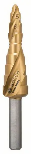Bosch Accessories Professional Stufenbohrer HSS-TiN Ø 4-12 mm, 9 Stufen - Stufenbohrer für präzises Bohren in Nichteisenmetalle, Stahlblech und Kunststoff. Titan-Nitrid-Beschichtung sorgt für lange Lebensdauer und gratfreies Bohren ohne Vorbohren.