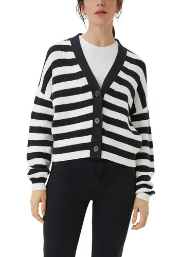 Comma Strickjacke mit Drop-Shoulder-Design - Cardigan in blau-weißer Streifenoptik, aus 100% Baumwolle, mit modernem Drop-Shoulder-Design für einen lässigen Look und hohen Tragekomfort.