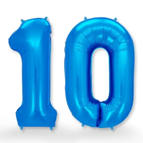 FUNXGO Folien-Ballon 10, Helium-Ballon, Luftballon-Zahl, nachfüllbare Riesen-Ballonzahl, Party-Deko zum 10. Geburtstag, Jubiläum, Hochzeit, blau