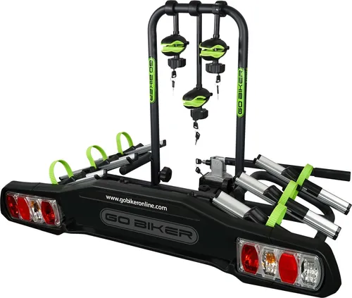 GO BIKER Fahrradträger für 2-4 E-Bikes und Standardfahrräder - 60 kg Kapazität - Fahrradträger mit klappbarer Kippfunktion, Diebstahlsicherung und einfacher Montage für sicheren Transport von bis zu 4 Fahrrädern.