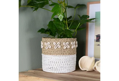 wohnfreuden Aufbewahrungskorb Korb Kerang Kece aus Seegras und Kunstfaser Weiß verschiedene Größen