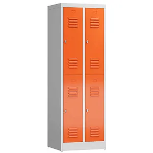 Steelboxx Spind mit 2 Abteilen und 4 Fächern - Robuster Kleiderspind für Umkleideräume, komplett verschweißt und montiert. Ideal für Industrie, Schulen und Fitnessstudios - inklusive geräuschdämpfenden Türanschlägen und stabiler Stahlkonstruktion.