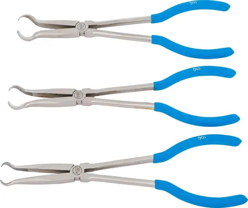 BGS Zündkerzen-Steckerzangen-Satz 3tlg. - 70970 - Zangen für beschädigungsfreies Abziehen von Zündkerzensteckern, ideal für tiefe Einbaulagen. Lange Ausführung mit gezahntem Innenprofil für sichere Handhabung. Universell einsetzbar, auch für Kühlschläuche.