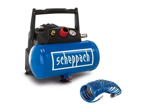 Scheppach Druckluft Kompressor HC06 - ölfrei, 6L Kessel, 8 bar Arbeitsdruck, 1200 Watt Leistung, mobil und wartungsarm mit 5m Schlauch
