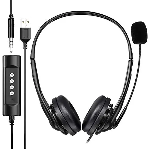 Newaner USB Headset für PC/Computer, 3,5 mm, Leichter Stereo-Sound mit flexiblem Mikrofon, Telefonkopfhörer für Skype, Voip, Teamspeak, Mac, PC, Smartphone, Tablet