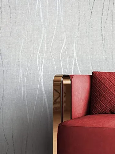 Newroom Tapete Grau Vliestapete Leicht Glänzend - Streifentapete Landhaus Silber Streifen Linien Modern inkl. Tapezier-Ratgeber