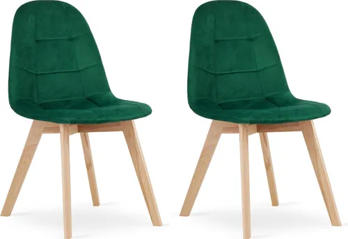 SORANO Stuhl, dunkelgrüner Samt gepolstert mit Holzbeinen, 2 Stück, Maße 45x82x54 cm, für Wohnzimmer, Küche, belastbar bis 110 kg