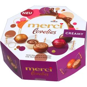 Merci Pralinen Lovelies, Creamy, 185g - 14 Stück Schokoladensortiment - Vielfaltspackungen mit Pralinen, 5 leckere gefüllte Sorten in ansprechender Geschenkverpackung, ideal zum Teilen und Verschenken.