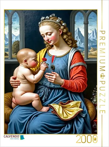 CALVENDO Puzzle Inspiriert von Leonardo da Vinci - Madonna mit der Nelke | 2000 Teile - Erleben Sie die faszinierende Welt der Renaissance mit diesem 2000-teiligen Puzzle. Ideal für kreative Stunden und zur Förderung der Konzentration. Bringen Sie Kunst in Ihr Zuhause!