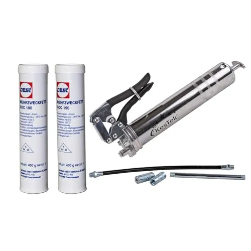 Mehrzweck Einhand Fettpresse EFP400 Set - Inkl. 2x Schmierfett IXELON GOC190 - Kartuschenpressen: Robuste Einhand Fettpresse EFP400 für präzises Schmieren von Maschinen, Fahrzeugen und Geräten. Inklusive 2x 400g Schmierfett für optimale Leistung und einfache Handhabung.
