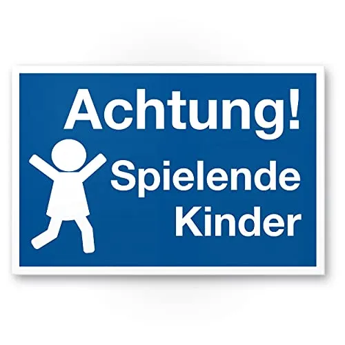 Komma Security Achtung Spielende Kinder Schild 20 x 30 cm Hinweisschild Warnzeichen Warnschild langsam fahren Warnung Hinweis Spielstraße Spielplatz - Vorsicht spielende Kinder