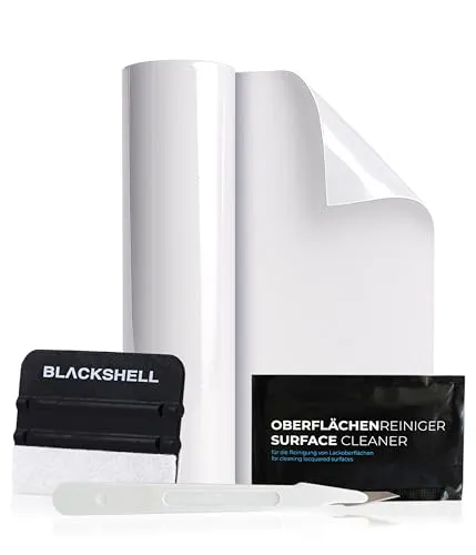 Blackshell® Universal Lackschutzfolie transparent 30cm x 100cm mit Werkzeug Set zum Folieren Folie selbstklebend als Auto Folie, Motorrad Folie, Fahrrad Schutzfolie
