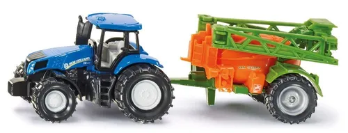 siku 1668, New Holland Traktor mit Feldspritze, Metall/Kunststoff, Blau/Orange, 