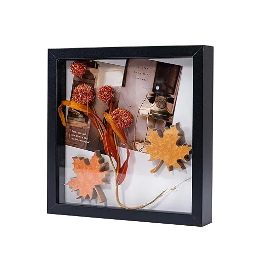 3D Bilderrahmen Muzilife 20 × 20 cm Holz Schwarz Echtglas Tiefer