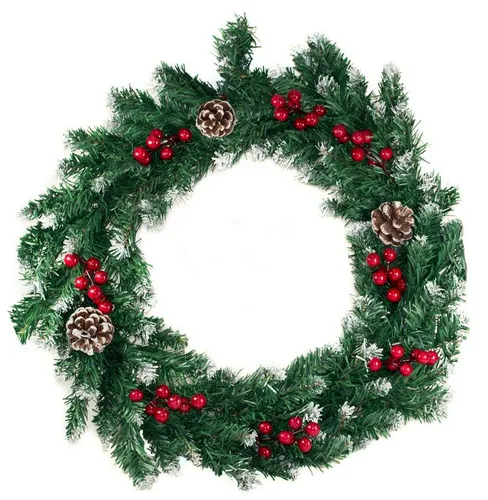 Creativery Adventskranz, Tannenkranz künstlich 50cm mit Beeren und Zapfen beschneit